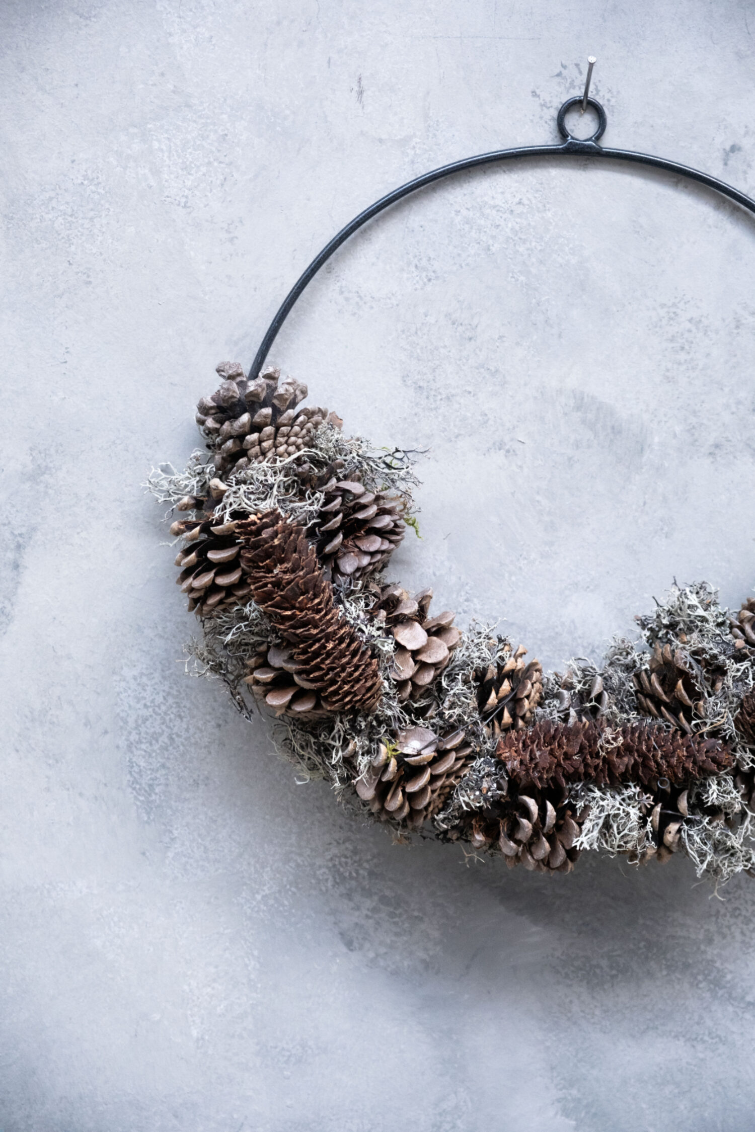 Grey moss wreath pine cone/rasped half