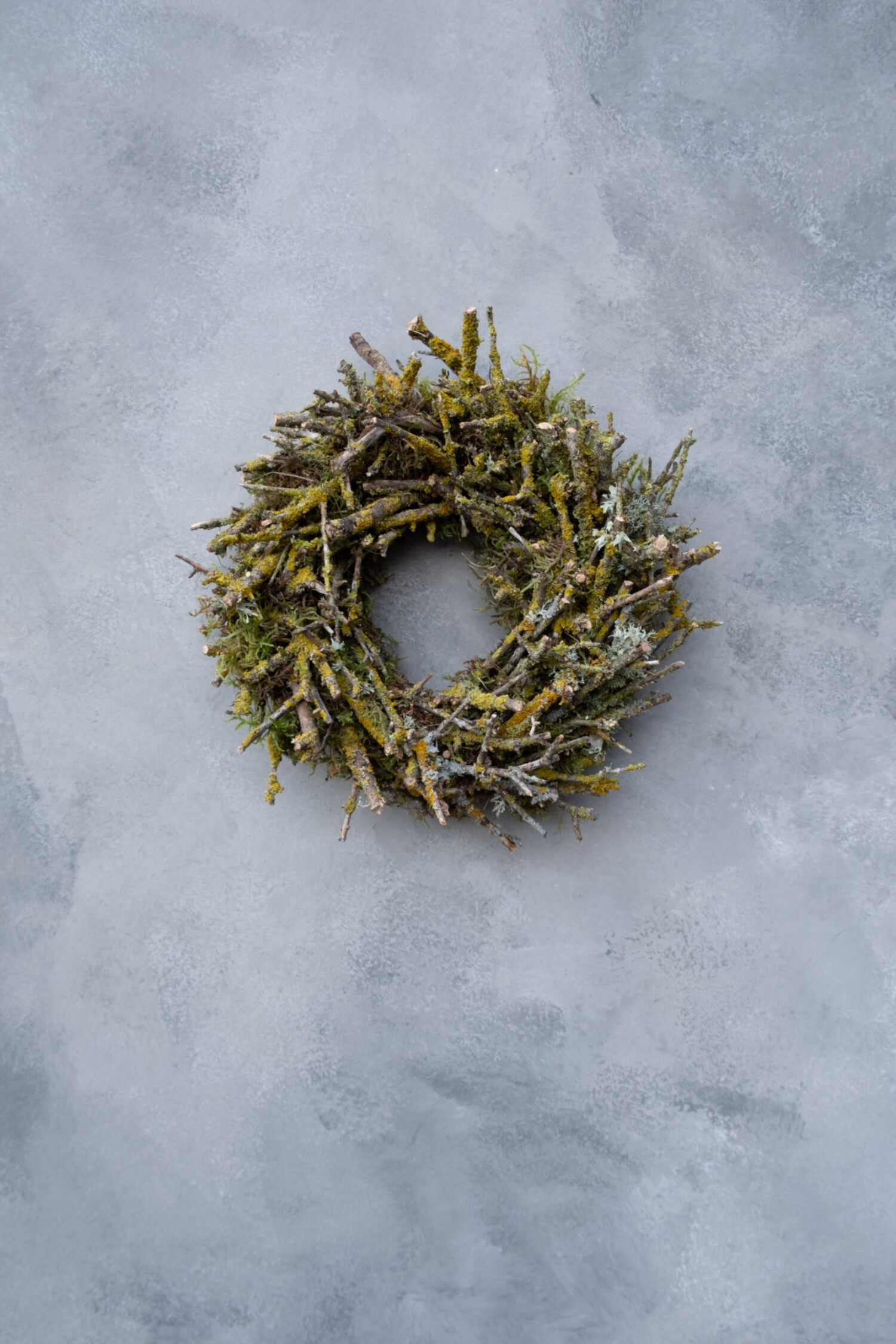 Moss wreath + yellow twigs