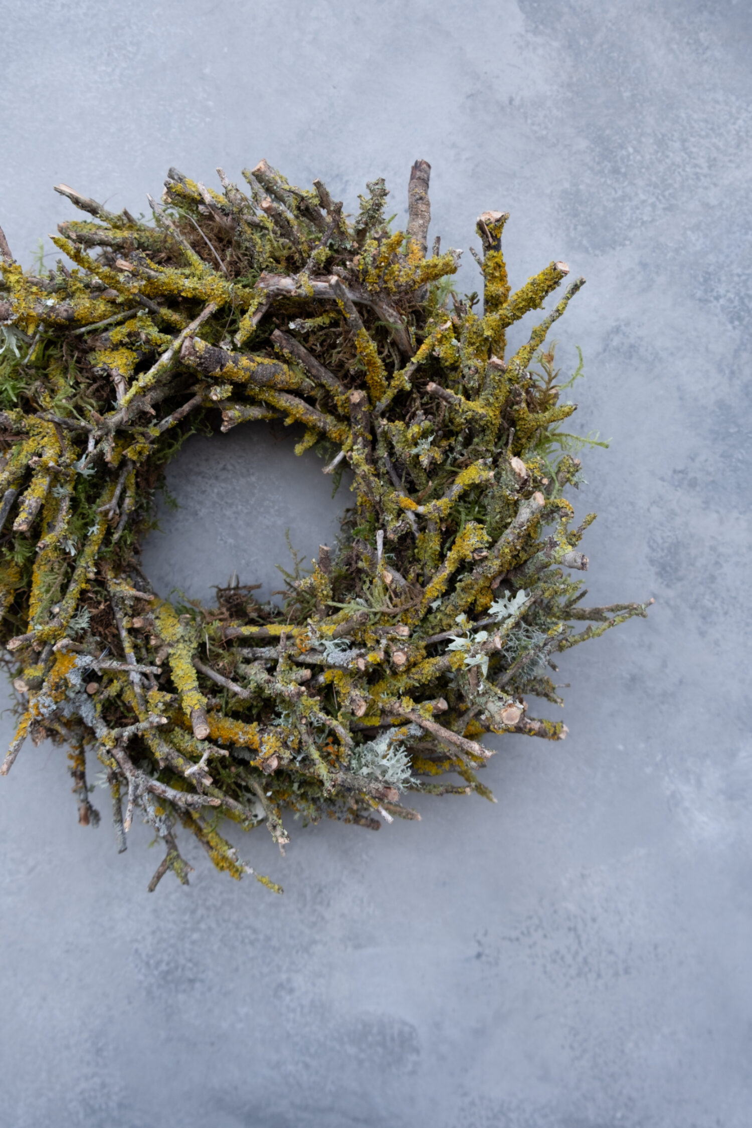 Moss wreath + yellow twigs